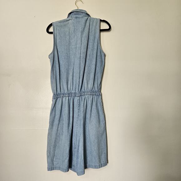 Vtg Denim Romper Womens L Blue Jean Shorts Jorts Button Up Collared Y2K Boho - Picture 6 of 12